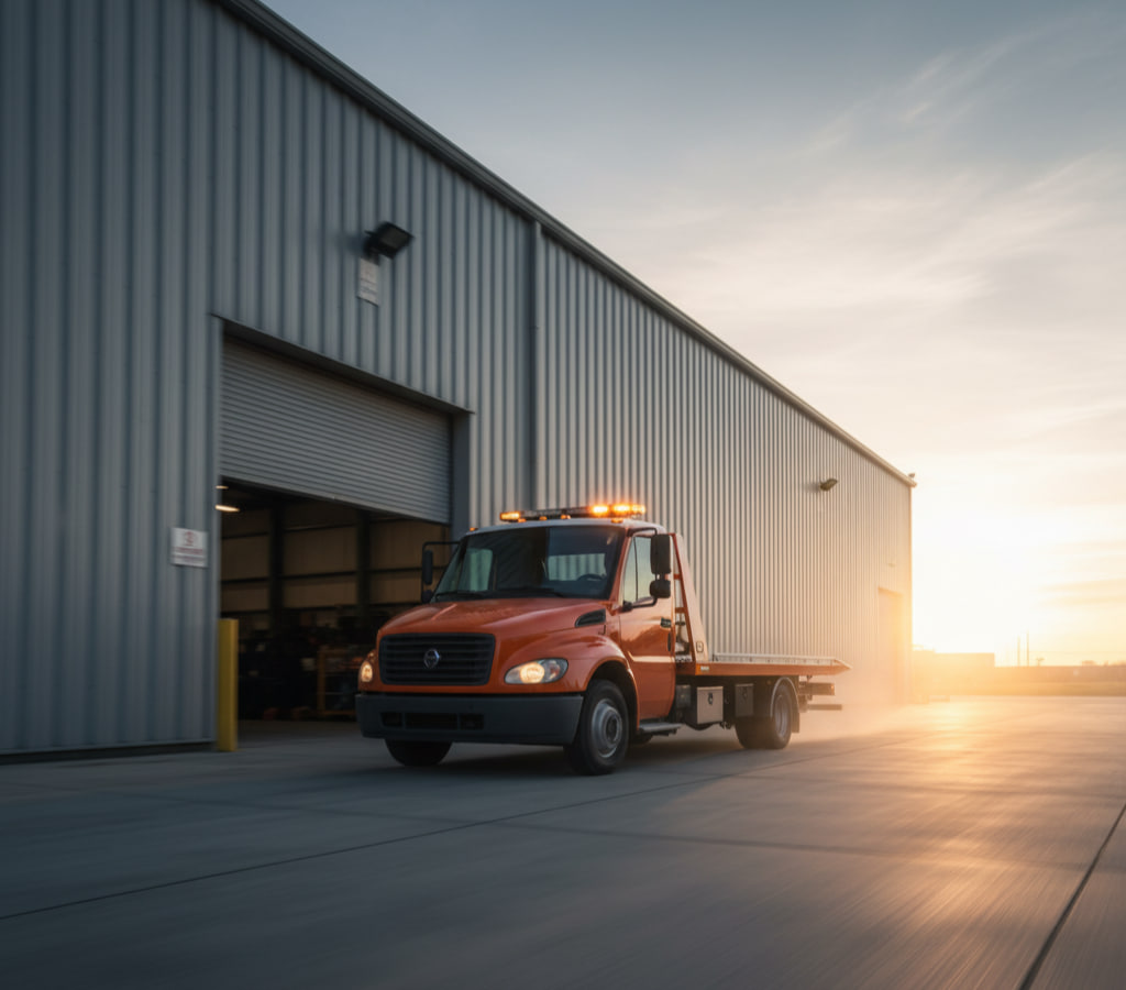 خودروی امداد در حال حرکت با نور چراغ گردان؛ نشان‌دهنده سرعت پاسخ‌گویی