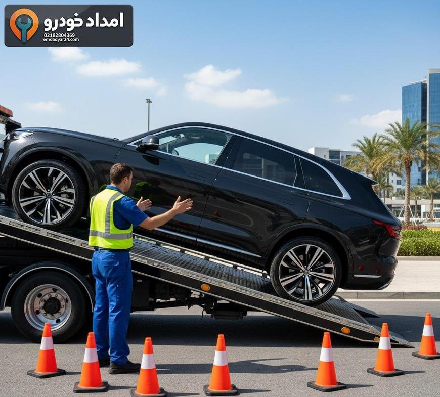 فیدلیتی پرستیژ در حال بارگیری روی کفی با شیب کم و مهار چرخ‌ها