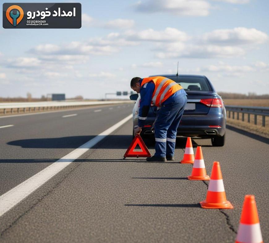 قرار دادن مثلث خطر و جلیقه شبرنگ کنار خودرو متوقفشده