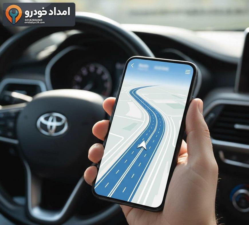 نمای نزدیک از اپلیکیشن نقشه روی گوشی برای اعلام موقعیت روی بزرگراه