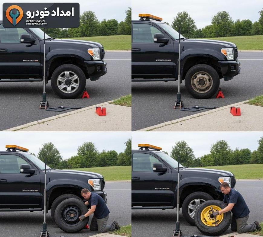 آموزش گام‌به‌گام تعویض زاپاس در کنار خیابان