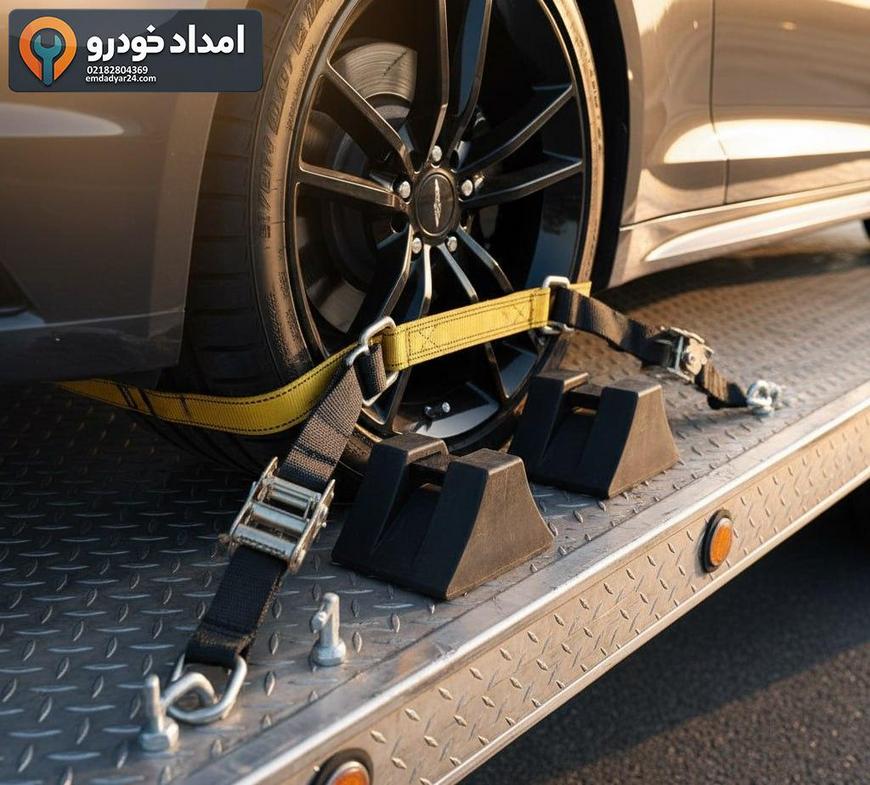 مهار چهار تسمه روی چرخ‌ها و ضربه‌گیر زیر سپر