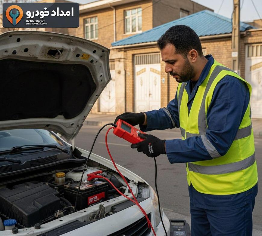 کارشناس امدادیار۲۴ در حال تست باتری و اتصال کابلها روی جک J4