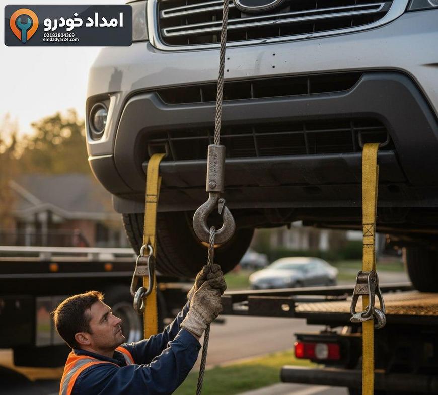 نمای نزدیک از اتصال وینچ کفی به جک S3 برای حمل ایمن در تهران