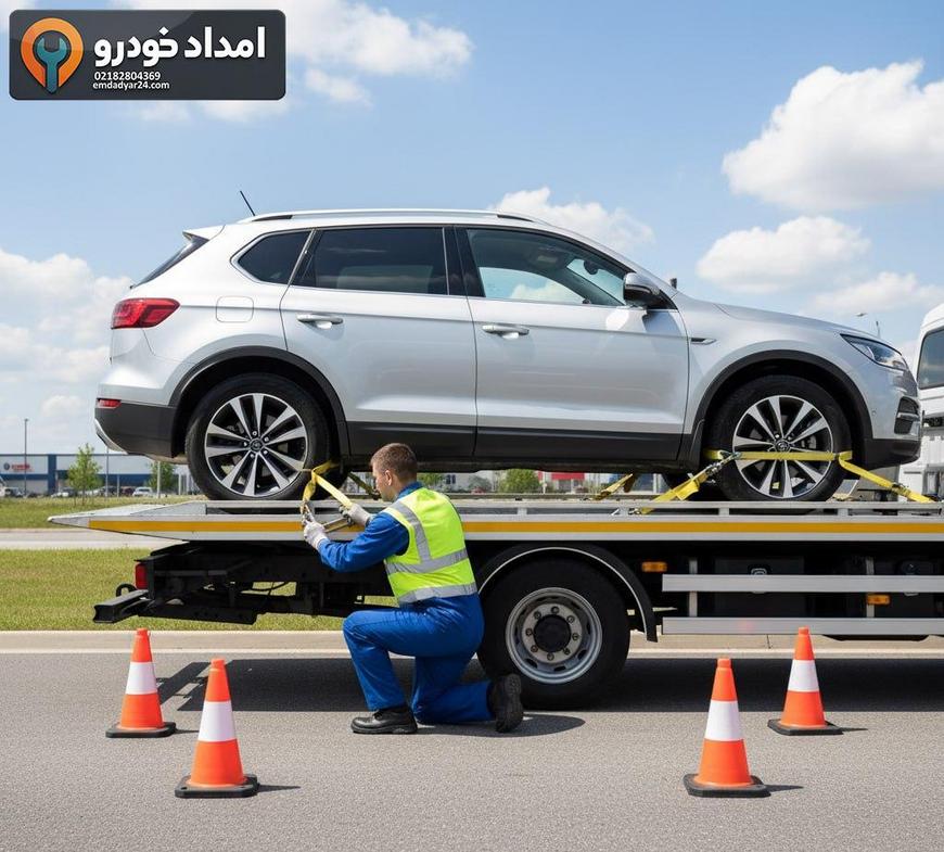 نمای جانبی جک S5 در حال مهار شدن روی کفی با تسمه‌های ایمنی