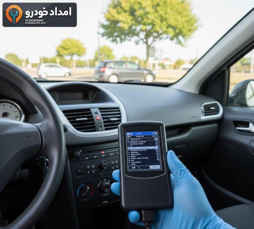 نمای نزدیک از دیاگ زدن پژو 207 و مشاهده خطای ECU