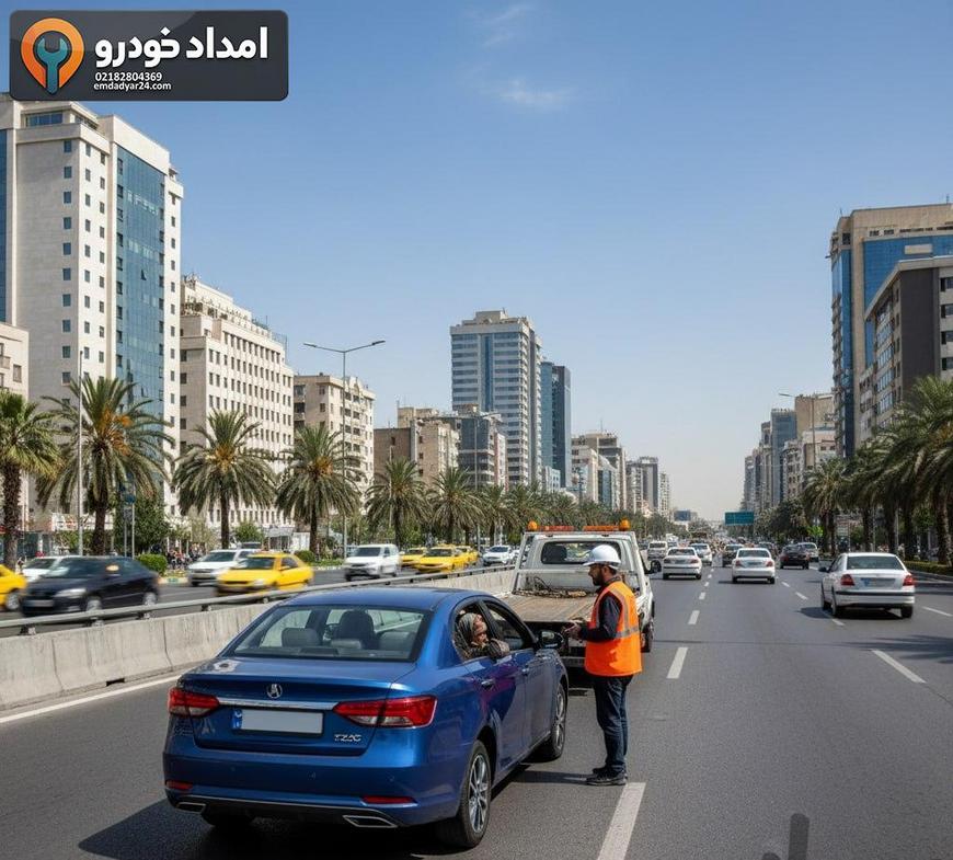 تارا سوار شده روی کفی با مهار چرخها در مسیر بزرگراهی