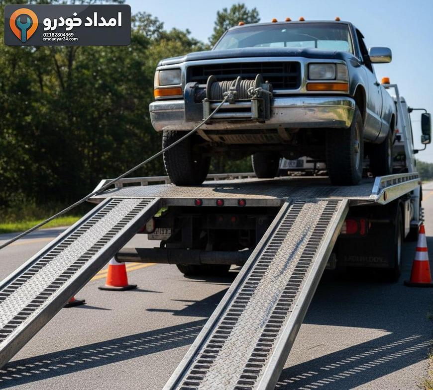 بارگیری KMC T8 روی کفی‌بر با استفاده از وینچ و شیارهای ضدلغزش