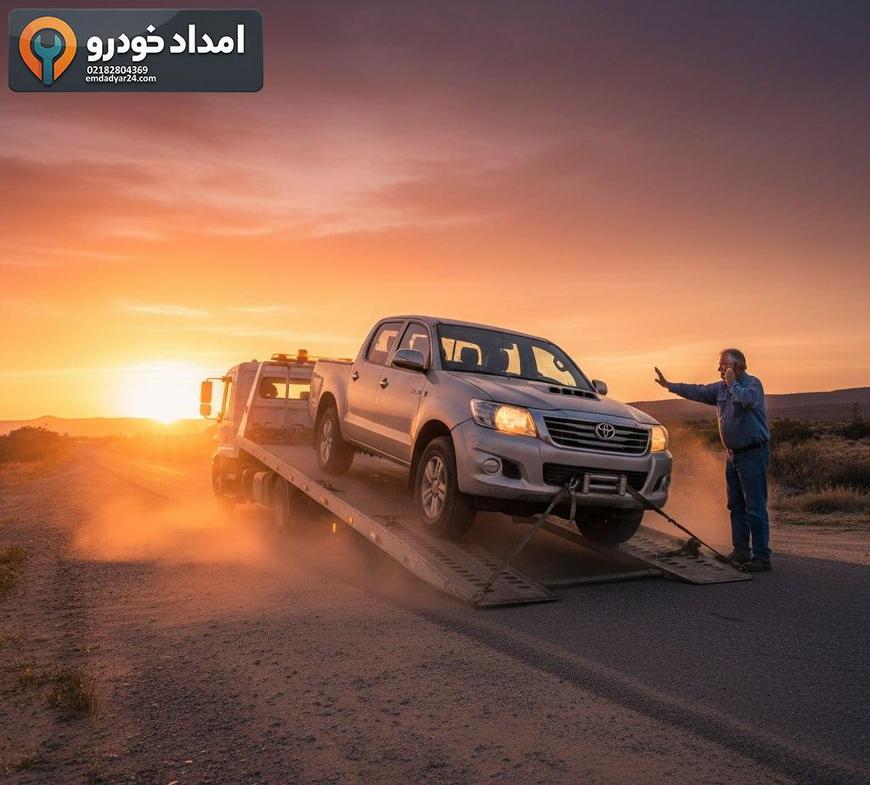 بالا کشیدن تویوتا هایلوکس 2015 روی یدککش در حاشیه تهران