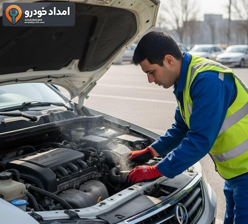 بررسی نشتی و دمای موتور دنا پلاس توسط امدادگر