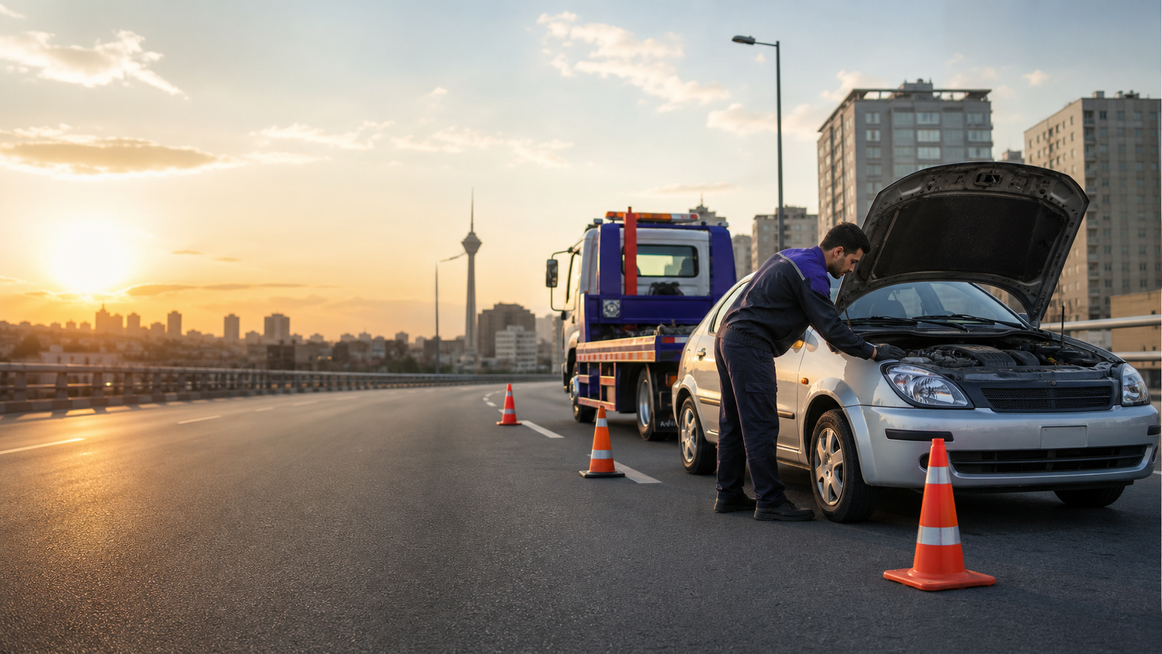 یدک‌کش کفی برای خودروی پارس خودرو در خیابان‌های تهران