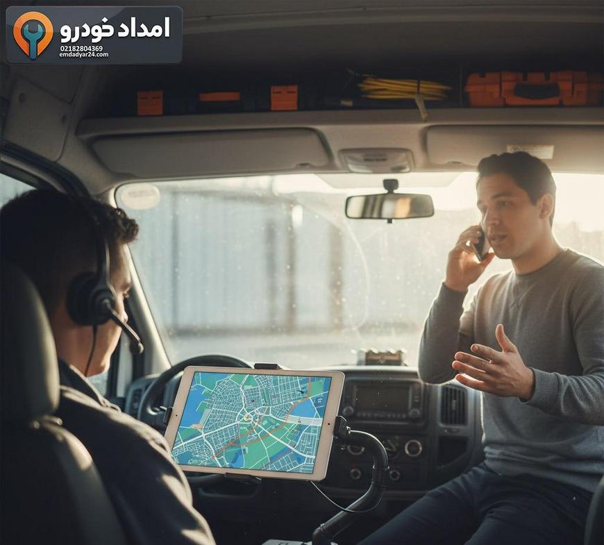 اپراتور در تماس با راننده هیوندا و ثبت اطلاعات سرویس روی نقشه