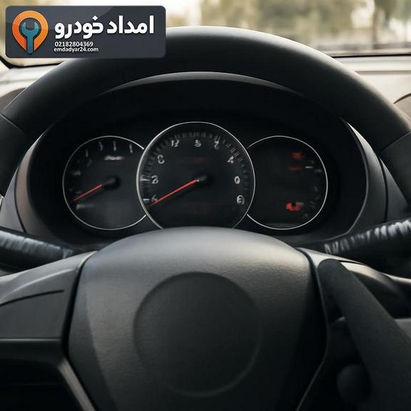 نمای کیلومتر پژو 206 با نمایش آچار سرویس و دست روی دکمه Trip