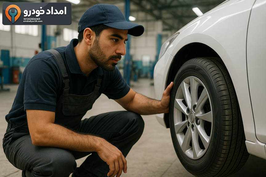 بازرسی چرخ جلو برای یافتن علت لرزش فرمان در سرعت